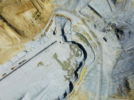 Aerial view of diging cement  on surface mining, environmental disasterの写真素材