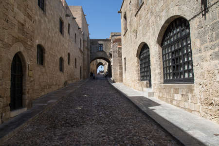 Medieval street in the old town of Rhodes island, Greeceの写真素材