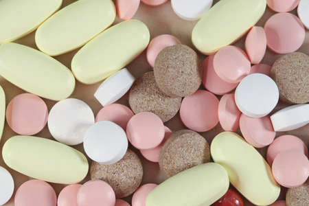 Top view bunch of colorful tablets and pills