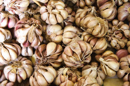 A bunch of fresh garlic on the market