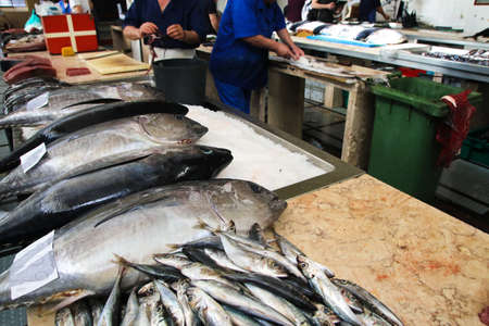 Fish market, tuna, black scabbard and sardines in Madeira island