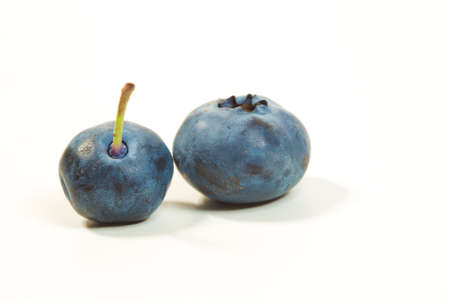 Two fresh raw blueberries isolated on white