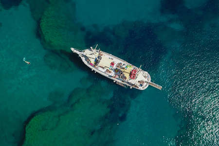 Top view of tourist sailing boat in Rodos
