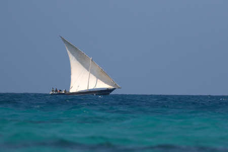 Fisherman in traditional dhow african sailing boat