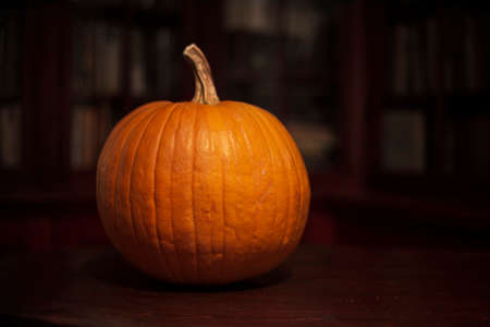 Big yellow pumpkin in the room for Halloweenの写真素材