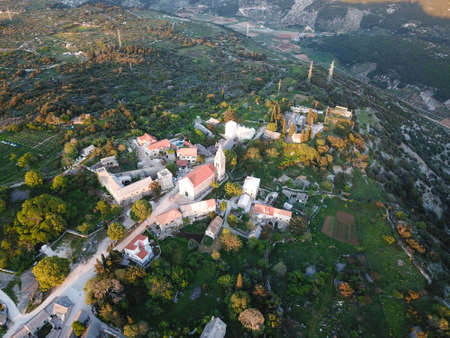 Drone view on old town Skrip in Brac island, Croatiaの写真素材
