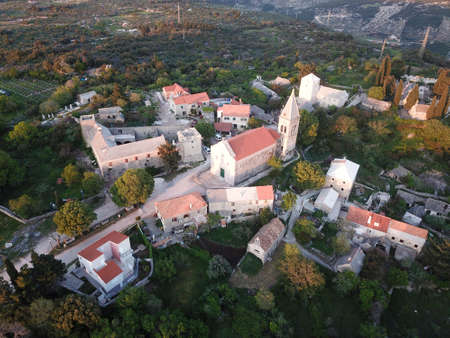 Areal view on old town Skrip in Brac island, Croatiaの写真素材