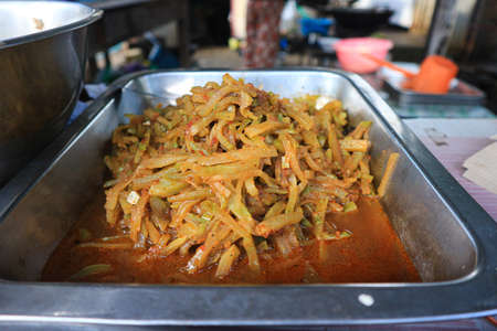 Thai spicy chili paste with pork on street food in Thailand.の写真素材