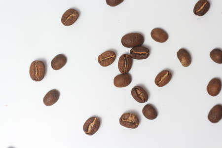 Coffee beans on white background. Top view. Flat lay.の写真素材