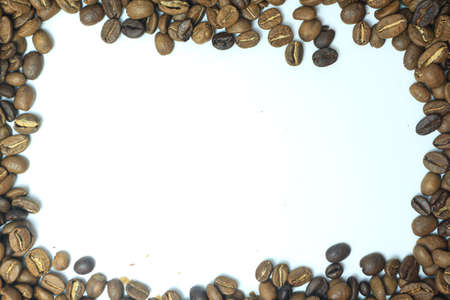 Coffee beans on white background with copy space for text.の写真素材