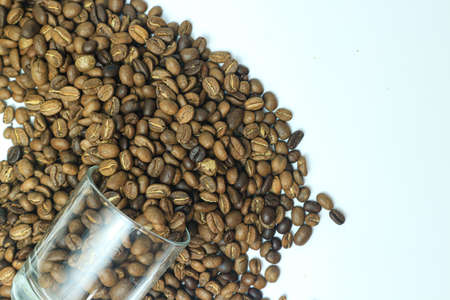 Coffee beans on white background. Roasted coffee beans.の写真素材