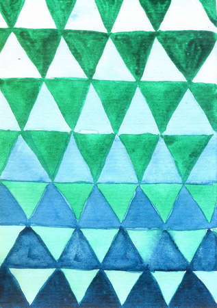 abstract watercolor background with green and blue trianglesの写真素材