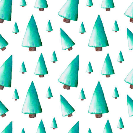 Watercolor Christmas tree seamless pattern, tree isolated on white background. It is perfect for Cristmas cards or wrapping paper, design, background, wallpaper, textile.の写真素材