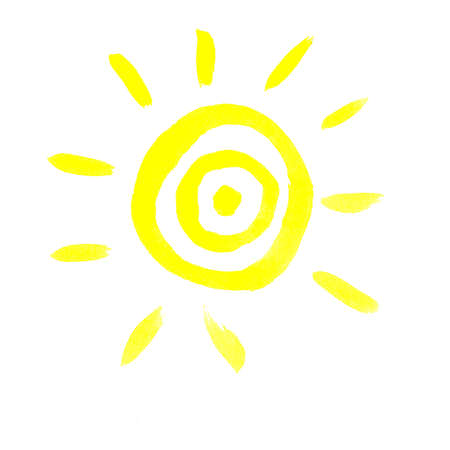 hand drawn watercolor sun icon. Yellow sun. Sunny day.の写真素材