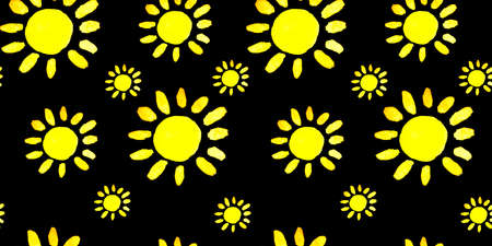 Seamless pattern with sun. Hand draw watercolor elementsの写真素材