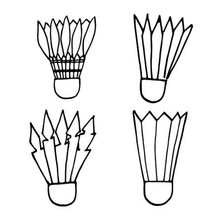 Vector set of black and white badminton shuttlecocks with feathers. Isolted on white background.のイラスト素材
