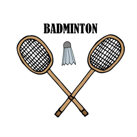 Set of badminton racketsand shuttlecock, isolated on white background, badminton, sport equipment.のイラスト素材