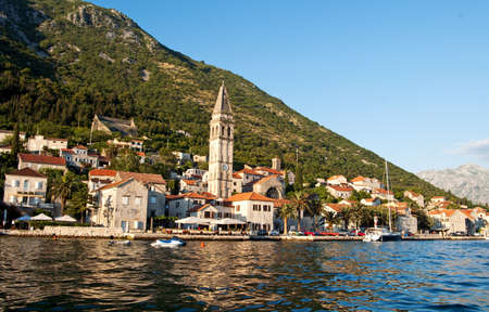 Sea view of Perast town in Kotor bay, Montenegro