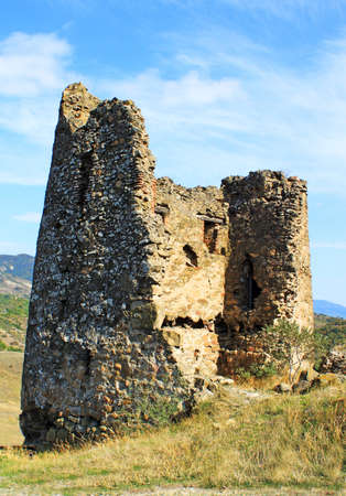 Ruins of Little chapel near Famous Jvari church near Tbilisi in Georgiaの写真素材