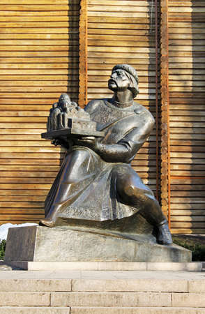 Yaroslav The Wise, holding a model of Saint Sofia Cathedral - famous statue in Kiev, Ukraine  Next to Golden Gateのeditorial素材