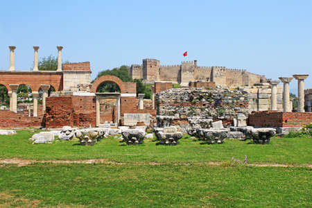 Ruins of st. Johns Basilica and the Roman Fortress at Ayasuluk Hill - Selcuk Ephesus Turkeyのeditorial素材