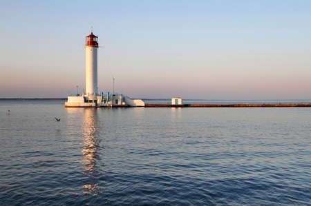 White lighthouse in the evening, Odessa, Ukraineの写真素材