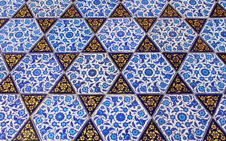 Close up photo of handmade Turkish tiles, in Topkapi Palace, Istanbul, Turkeyのeditorial素材