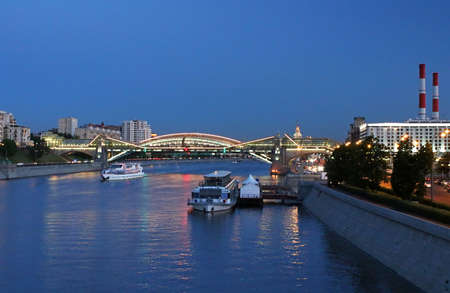 Bogdan Khmelnitsky  Kievsky  Pedestrian Bridge across Moskva River, Moscow, Russiaの写真素材