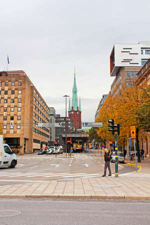 View of Klara Cathedral from Rodbodtorget street in Stockholm, Swedenのeditorial素材