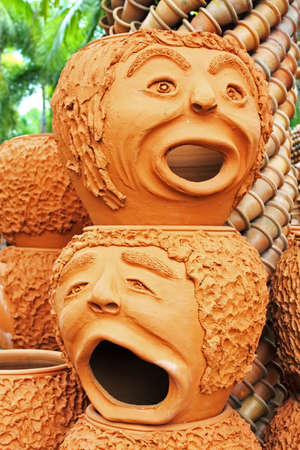 The strange pots sculpture look like human face in Nong Nooch tropical garden in Pattaya, Thailand  More than 2000 visitors dailyのeditorial素材