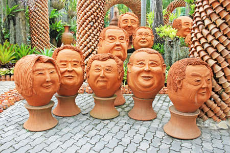 The strange pots sculpture look like human face in Nong Nooch tropical garden in Pattaya, Thailand  More than 2000 visitors dailyのeditorial素材