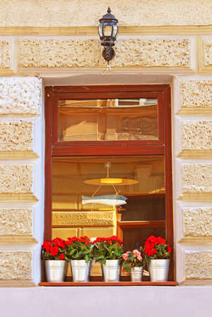 Window of cafe in Lviv, Ukraineのeditorial素材