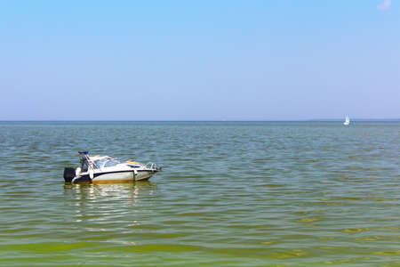 Motorboat on the Dnieper river, Kiev, Ukraineの写真素材