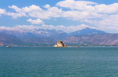 Bourtzi fortress, a prison in the sea in front of Nafplio town the first capital of Greeceのeditorial素材