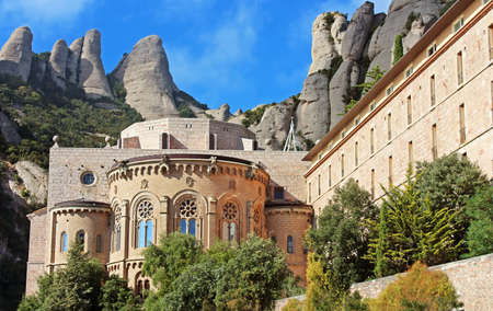 Montserrat Monastery is a beautiful Benedictine Abbey high up in the mountains near Barcelona, Spainのeditorial素材