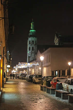 New year decoration on the street in Krakow, Polandのeditorial素材