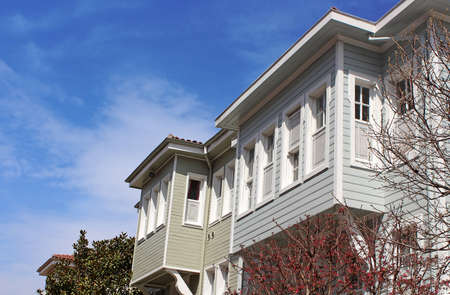 House on Sogukcesme street (Street of the Cold Fountain) behind Hagia Sophia Mosque. Sogukcesme is a small street with historic houses in Sultanahmet neighborhoodの写真素材