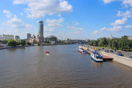 Moscow river and Business and cultural complex Riverside towers ( Moscow International House of Music, Swissotel Krasnye Holmy, Art-Gallery etc), Moscow, Russiaのeditorial素材