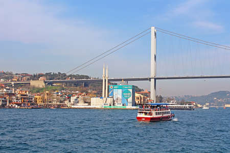 Bosphorus bridge and Ortakoy Mosque under construction in Istanbul, Turkeyのeditorial素材