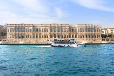 Ciragan Palace in Istanbul, Turkey. Ciragan Palace, a former Ottoman palace, is now a five-star hotel in the Kempinski Hotels chain. It is located on the European shore of the Bosporus, between Be?ikta? and Ortak?y in Istanbul, Turkeyのeditorial素材