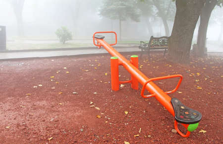 Playground in foggy Sighnaghi Georgiaの写真素材