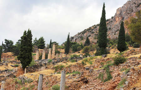 Old ruins and temple of Apollo in Delphi Greece