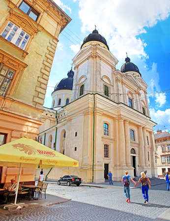 Church of Transfiguration Preobrazhenska tserkva located in Old Town of Lviv, Ukraineのeditorial素材