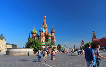 Red Square with Spasskaya Tower in Moscow. The square got its present name Red Square in the 17th...