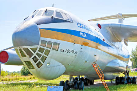 Ilyushin-Il 76 aircraft at Zhuliany State Aviation Museum in Kyiv, Ukraine. Zhuliany State Aviation Museum is the largest aviation museum in Ukraineのeditorial素材
