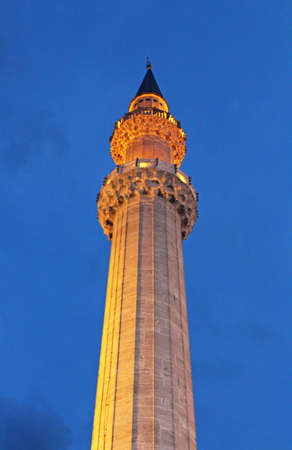 Minaret of Suleymaniye Mosque night view, the largest in the city, Istanbul, Turkeyの写真素材