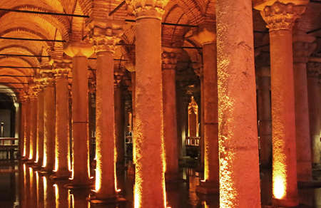 Underground basilica cistern. Byzantine water reservoir build by Emperor Justinianus, Turkey, Istanbulのeditorial素材