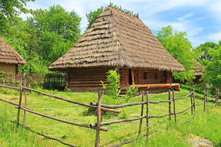 Old wooden house in museum of Folk Architecture in Uzhhorod, Ukraineの写真素材