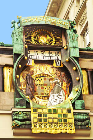 Ankeruhr (Anker clock), famous astronomical clock in Vienna (Austria) built by Franz von Matschのeditorial素材