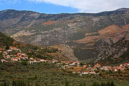 The picturesque village stretches in the valley among Parnassus mountains near Thermopylae, Greece